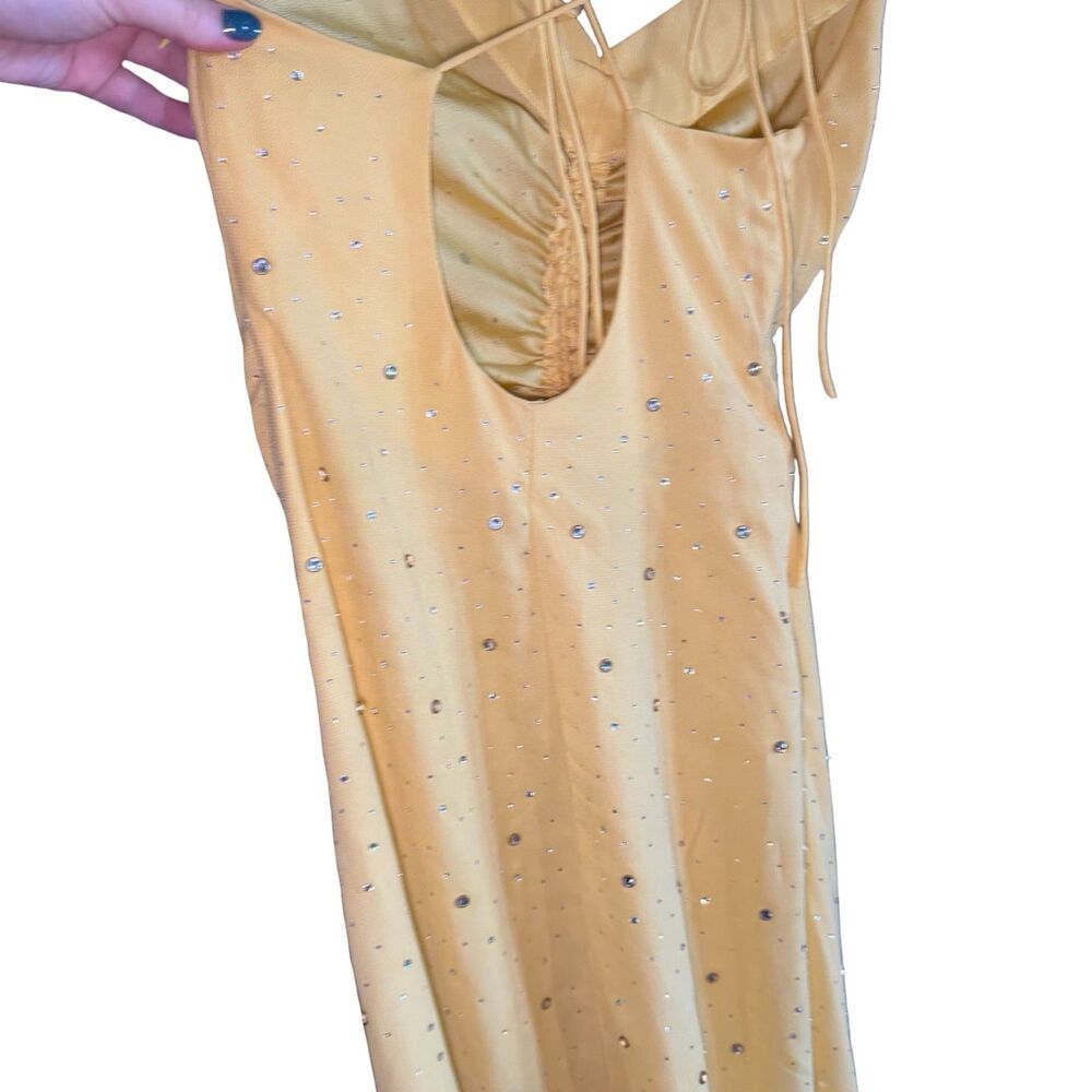Sandro Praline Rhinestone Maxi Dress Yellow Plunge V-Neck Crossover Strap Sz 38 - Picture 13 of 15